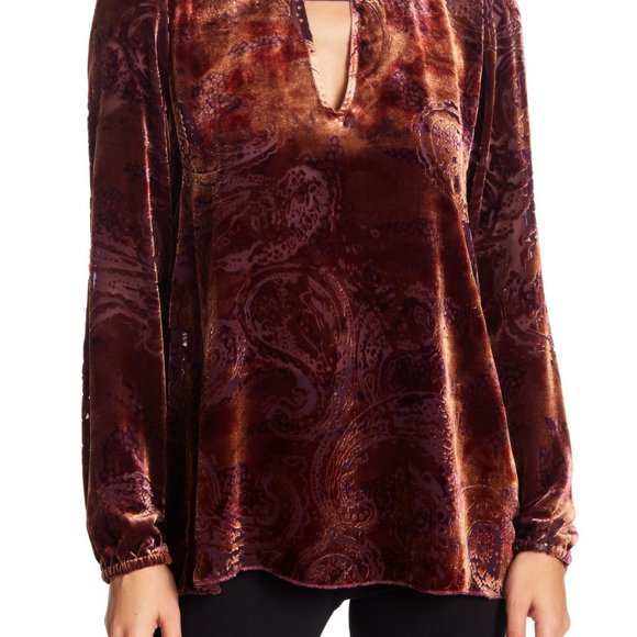 Johnny Was Tops - Johnny Was venetian keyhole velvet blouse paisley